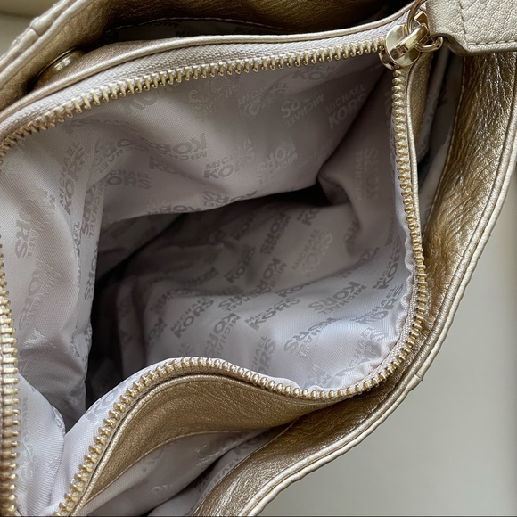 Michael Kors Purse; Designer Leather Bag with Multiple Pockets; Gold Purse - Picture 5 of 6
